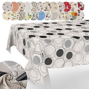 Afwasbaar stoffen tafelkleed, katoen, polyester, motief grijze cirkels, 100 x 140 cm, voor binnen en buiten
