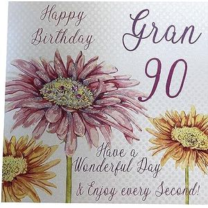 WHITE COTTON CARDS Verjaardagskaart met opschrift ""Happy 90 Gran Have a Wonderful Day"", handgemaakt, wit