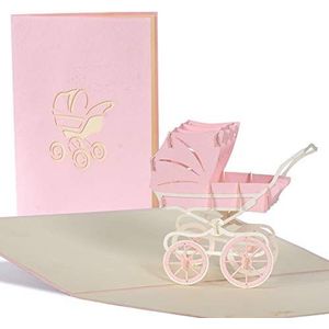 Babykaart voor meisjes, perfecte 3D-pop-upkaart om de geboorte van een baby of de doop van een meisje aan te kondigen. Kan worden gebruikt als mededeling, felicitatiekaart of bedankkaart.