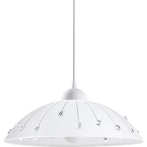 EGLO Hanglamp Vetro, 1-lichts hanglamp klassiek, hanglamp van gesatineerd glas, kunststof en kristal, eettafellamp in wit, keukenlamp hangend met E27-fitting, Ø 35 cm