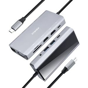 EOKEX 11-in-1 USB-C hub, type C multiport adapter met 2 (dual) HDMI 4K, VGA, PD3.0, SD/TF-kaartlezer, RJ45 voor MacBook/Pro/Air/IMAC/XPS