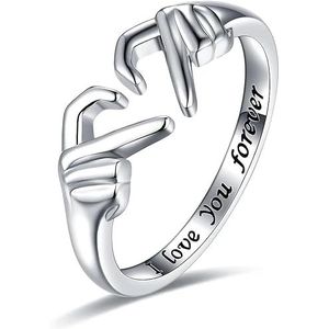 Damesringen 925 sterling zilver verstelbare knuffelring romantisch open paar sieraden belofte ring meisje bruiloft verjaardagscadeau, Metaal