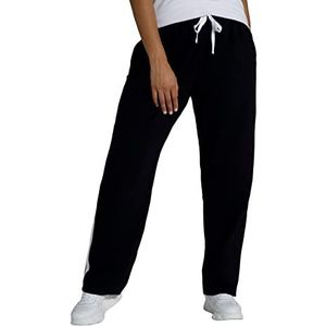 Ulla Popken Dames grote maten, joggingbroek, elastische tailleband, strepen aan de zijkant 798285, zwart.