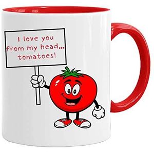 Grappige mok met spreuk I love your from my head tomatoes - Valentijnsdag cadeau voor haar liefhebbers - rood - met geschenkdoos