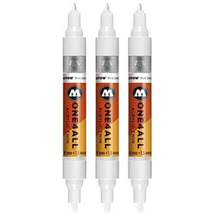 Molotow One4All Twin acryl marker (lijndikte 1,5 mm en 4 mm, zeer dekkend en permanent) kleur 160 signaal wit
