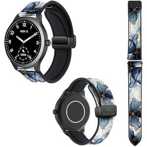 18 mm siliconen horlogeband en echt leer: blauwe bloemblaadjes