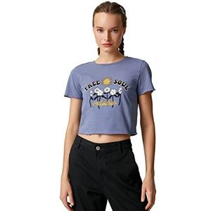 Koton T-shirt à manches courtes et col rond imprimé pour femme, Bleu (624), XS