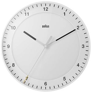 Braun Witte kwartswandklok met stil uurwerk, klassieke wandklok met een diameter van 33 cm, BC17W