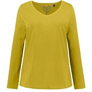 Ulla Popken Dames shirt met lange mouwen Basic V-hals geel 50-52 / grote maten, Geel.