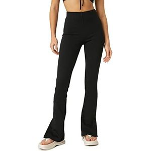 Koton Pantalon de jambe évasée pour femme taille haute avec fente, Noir (999), S