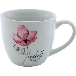 Dekohelden24 Maxi-koffiemok van porselein, maat XXL, motief: bloem, waar de bloemen bloeien, de glimlachende wereld, H x Ø: 9,2 x 10,5 cm, inhoud 400 ml, vaatwasmachinebestendig,