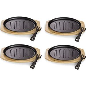 ECHTWERK Gietijzeren serveerpan met grillband en serveerschaal, afneembare handgreep, geschikt voor oven, barbecue, barbecue en inductie, Ø 26 x 16,7 cm, 4 stuks