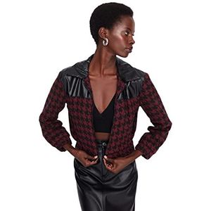 Trendyol Damen Regular Basic Houndstooth Pattern Webstoff Jacke Manteau Femme, Damson Color, 36
