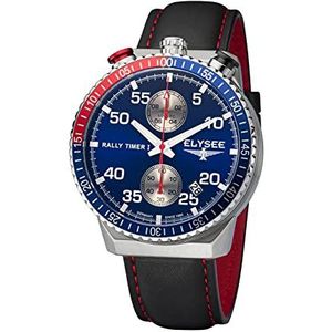 Elysee Rally Timer 80534 Herenhorloge met leren band, interval en countdown, zwart/blauw, Riem