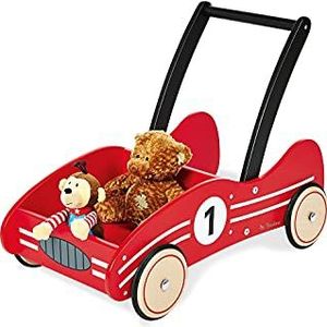 Pinolino Wandelwagen ""Kimi"", van hout, met remsysteem, loopwagen met rubberen houten wielen, voor kinderen van 1 tot 6 jaar, rood