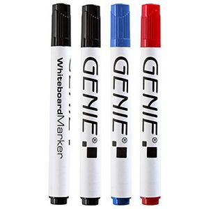 Genie Whiteboard-marker, niet permanent, in pvc-zak, verschillende kleuren, 4 stuks