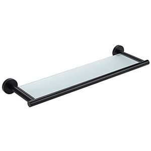 SOSmart24 JUST Black badkamerrek zonder boren met gesatineerde glasplaat en roestvrijstalen frame - zwart mat - met lijmset