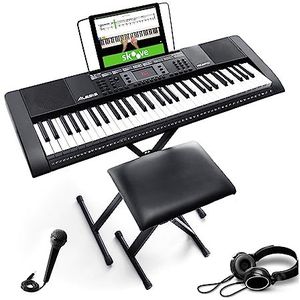 Alesis Melody 61 Digitale piano, draagbaar, 61 toetsen met geïntegreerde luidsprekers, hoofdtelefoon, microfoon, pianostandaard, muziekstandaard en kruk