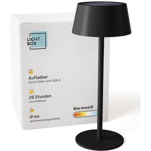 Lightbox Led-tafellamp voor buiten, mobiele draadloze buitenlamp met zonne-energie, 3 aanraakniveaus, dimbaar, tafellamp op batterijen (300 lm, 3000 K), van metaal en kunststof