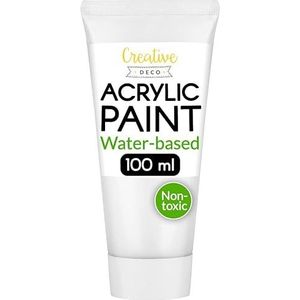 Creative Deco Acrylverf, wit, 100 ml, tube, mat effect, ideaal voor vilt, hout, karton, canvas, stof, papier, creatieve vrijetijdsvormgeving, niet giftig en op waterbasis