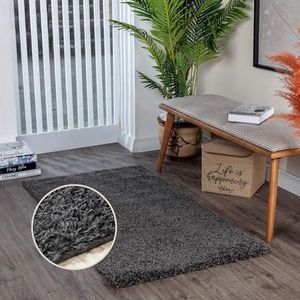 Surya Home Tapis Shaggy moelleux pour salon, chambre à coucher, salle à manger, berbère Abstrait à poils longs, blanc moelleux, grand tapis de 120 cm, gris foncé