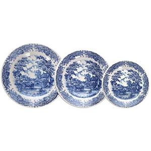 Tognana Old England Servies voor 6 personen, 18-delig, Stoneware, wit en blauw