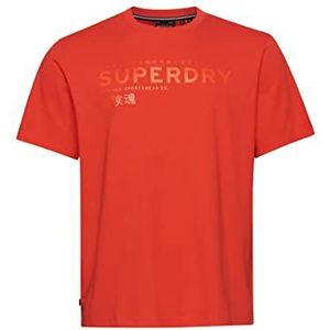 Superdry Code Stacked Logo Tee Shirt voor heren, Rode zonsondergang