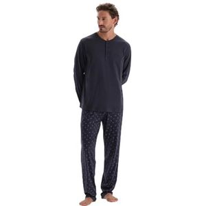 Dagi Ensemble pyjama à manches longues et demi fente imprimé T-shirt & pantalon pour homme, bleu marine, XL