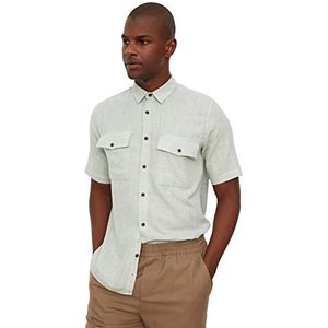 Trendyol Herenoverhemd met linnen regular fit, dubbele zak voor heren, Khaki (stad)