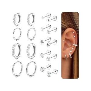 CASSIECA 9/12 paar creolen van 316L chirurgisch staal voor dames, creolen van 14 karaat goud, hypoallergene oorringen voor kraakbeen, tragus, Roestvrij staal, Zirkonia