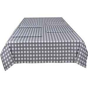 Sleepdown Decoratief tafelkleed van 100% katoen, Gingham-print, eettafel, duurzaam, vlekbestendig, grijs, 137 cm x 229 cm
