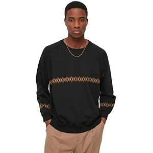 Trendyol Oversize sweatshirt ronde hals met slogan trainingspak heren, zwart, XXS, zwart.