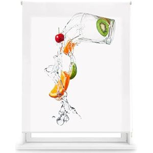 Blindecor Transparant rolgordijn met digitale print voor de keuken - WaterFruit - Rolgordijn 130 x 180 cm - Stofmaat 127 x 175 cm - digitaal bedrukt rolgordijn
