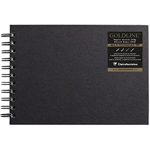 Clairefontaine 34257C – een spiraalboek Goldline 64 witte pagina's (liggend formaat) 14,8 x 21 cm, 140 g, zwart hardcover