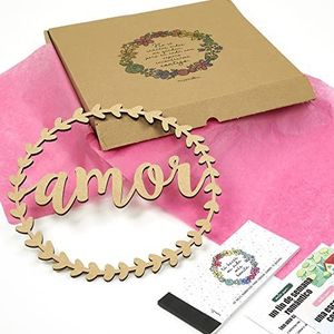 Happymots Valentijnsdagcadeauset | 1 romantische knot + 1 houten krans met 33 cm diameter liefde | levering in een mooie speciale doos voor liefhebbers | originele cadeaus voor Valentijnsdag