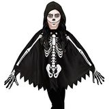 Widmann 48153 - kinder poncho skelet zwart en wit bot cape, sprei, jurk, kostuum, themafeest, carnaval, Halloween
