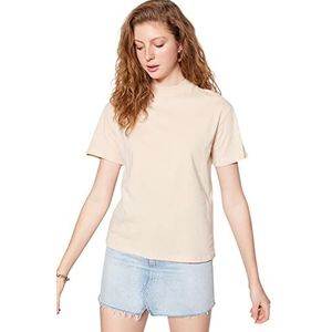 Trendyol T-shirt en tricot à col rond standard standard pour femme, Rouge-beige, XL