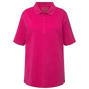 Ulla Popken Poloshirt met korte mouwen van veloursband, normale pasvorm, dames-T-shirts, Hot Pink, Fuchsia