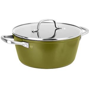 Sitram 715704 Kookpan van gerecycled aluminium, Ø 24 cm, H 10,5 cm, groen, metallic, PFOA-vrije binnencoating, handvat van roestvrij staal, stoomdeksel van glas, voor alle warmtebronnen, inclusief