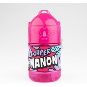 Gepersonaliseerde kinderfles, waterfles met rietje - Super Manon