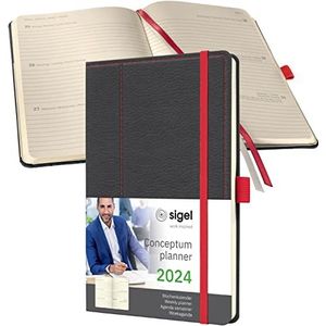 SIGEL C2455 Conceptum A5 weekoverzicht, retro, A5, hardcover, grijs, rood