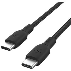 Belkin USB-C naar USB-C kabel, Power Delivery 100 W, USB-IF 2.0 certificering, nylon gevlochten mantel, USB C-kabel snel opladen voor iPhone 15, iPad, MacBook, Galaxy S24, Pixel enz., 2 m, zwart