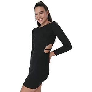 Trendyol Dames mini-jurk nauwsluitende gebreide jurk zwart M, zwart.