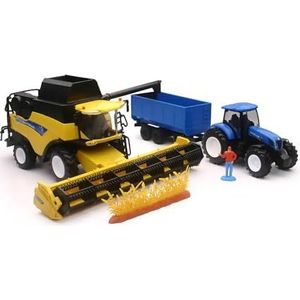 New Ray – 05763 – miniatuurvoertuig – koffer New Holland maaidorser + tractor en aanhanger