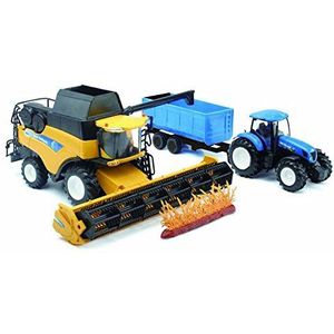 New Ray - 05763 – miniatuurvoertuig – New Holland maaidorser + tractor en aanhanger