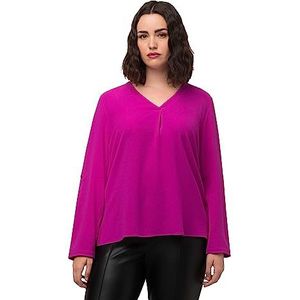 Ulla Popken Blouse, structuur, decoratieve plooien, V-hals, 3/4-mouwen, damesblouse, Bright Erika