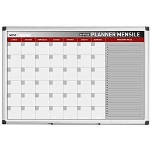Bi-Office Italiaans maandplanner, magneetbord voor droog afwisbare maandplanner, 90 x 60 cm