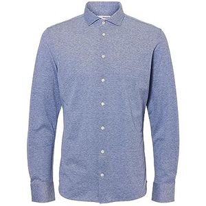 SELETED HOMME Chemise en tricot piqué slhslimbond pour homme Ls Noos, Cachemire - Bleu, XXL