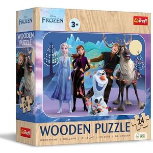 Trefl Houten puzzel: Frozen, de ongelooflijke ijskoningin - 24 stukjes, houten puzzel, afgeronde randen, decoratief patroon op de achterkant, voor kinderen vanaf 3 jaar