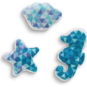 NICI 47440 Mini - zeester 6 cm, zeepaardje 7 cm en schelp 5 cm - pluche dieren uit de Atlantic Friends-collectie - blauw/turquoise